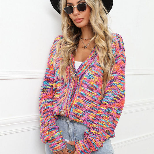 Rainbow Color Block Knit Cardigan