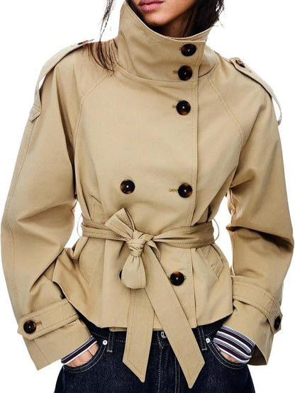Dubbelknoops korte trenchcoat voor dames
