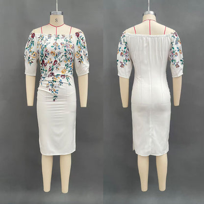 Elegant One-Shoulder Lantern Sleeve Dress