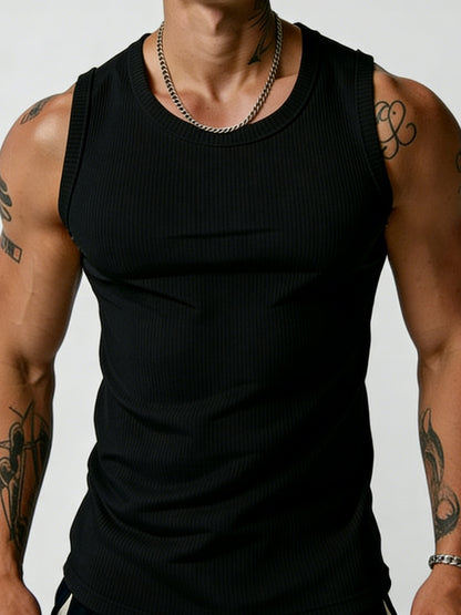 Men's Ribbed Solid Color Slim Fit Workout Tank Top