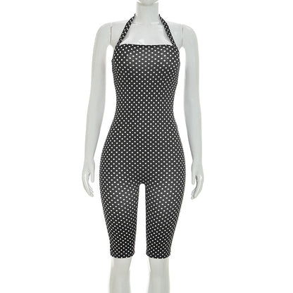 Halter Neck Slim Fit Three-Quarter Jumpsuit