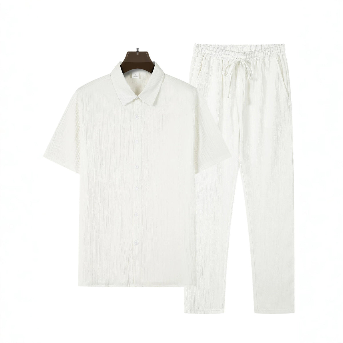 Men's Striped Short-Sleeve Shirt and Drawstring Pants Set