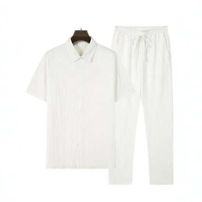Men's Striped Short-Sleeve Shirt and Drawstring Pants Set