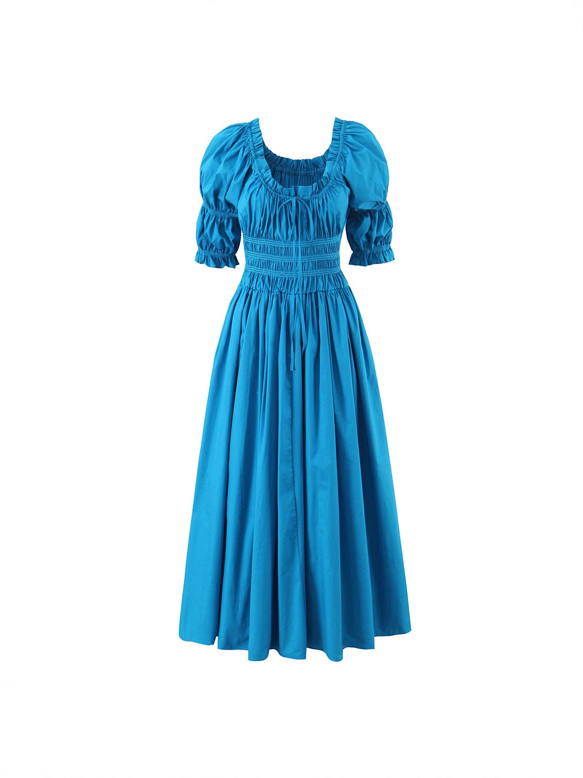 Elegant Retro Puff Sleeve Cotton Dress with Cinched Waist