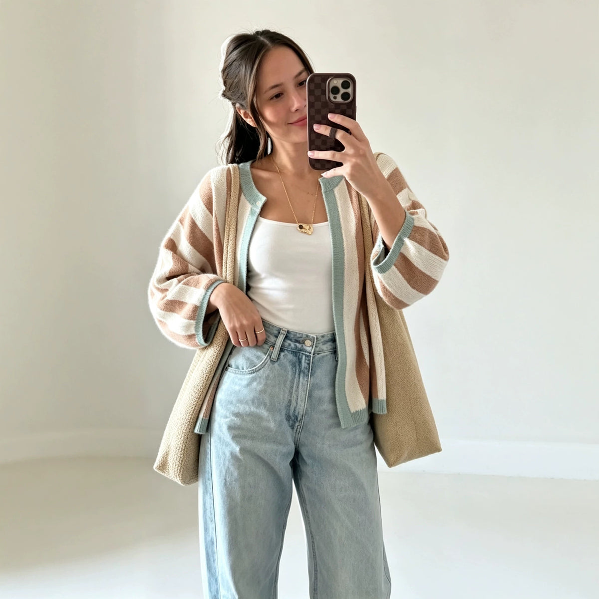 Women's Oversized Color-Block Striped Loose Knit Cardigan