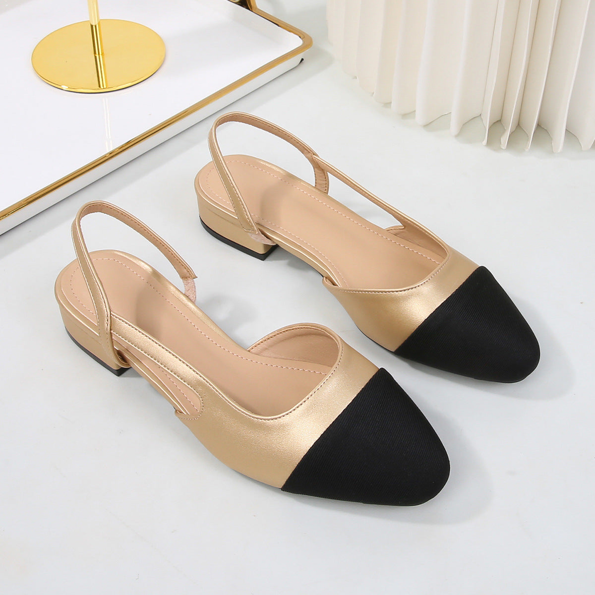 Womens Soft Leather Color Block Sandals with Square Toe