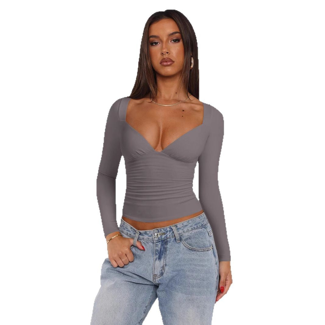 Womens Diamond Collar Long Sleeve T-Shirt