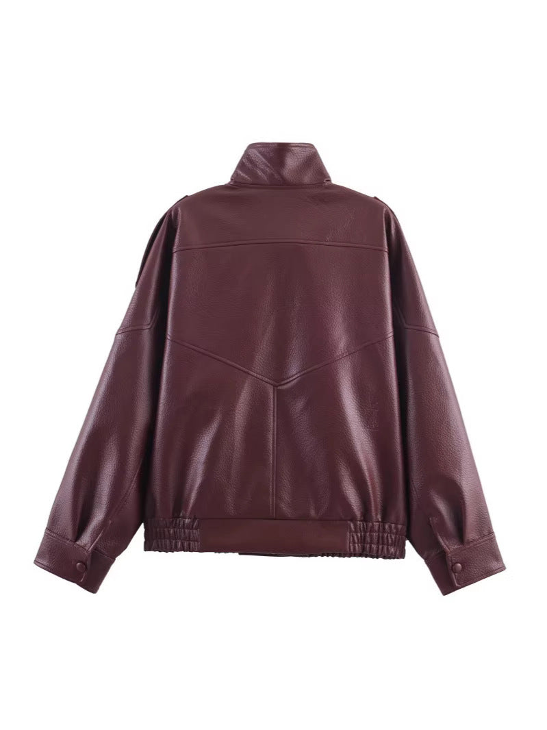 Womens Retro Pebbled Leather Jacket