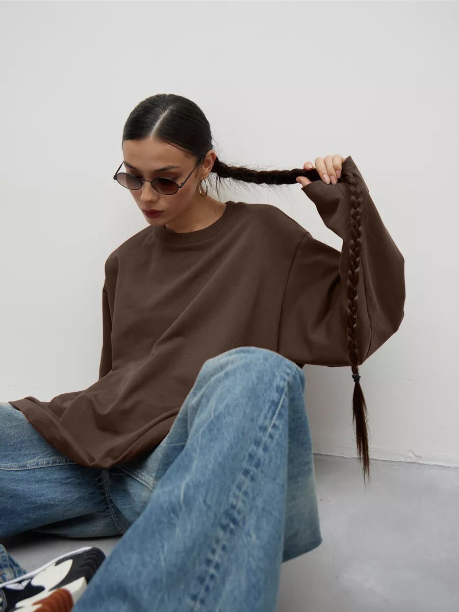 Womens Long Sleeve Cotton T-Shirt Loose Fit Casual Top