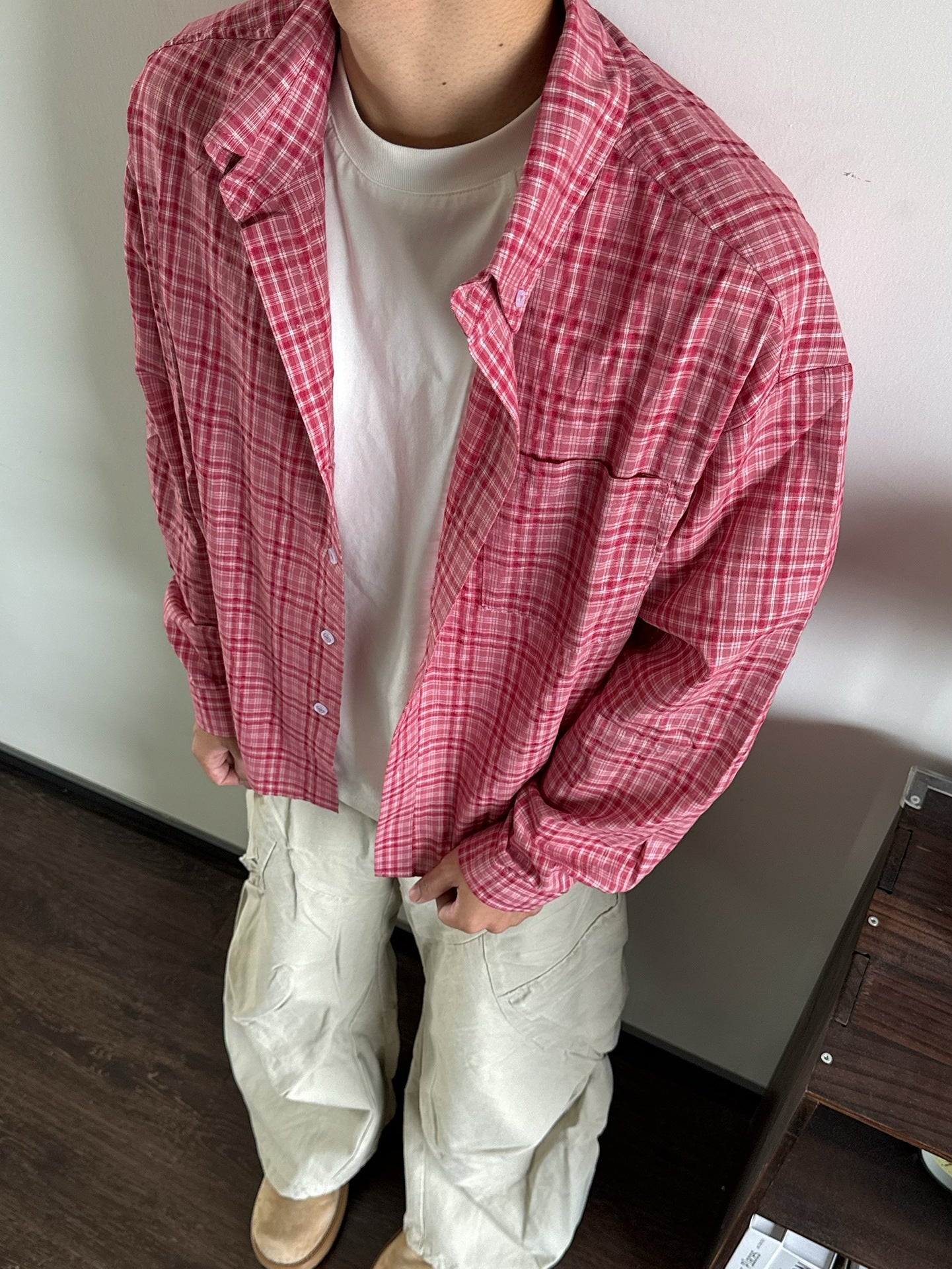 Cleanfit Men's Long Sleeve Plaid Shirt American Retro Cardigan Jacket
