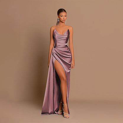 Elegant Satin Slit Dress