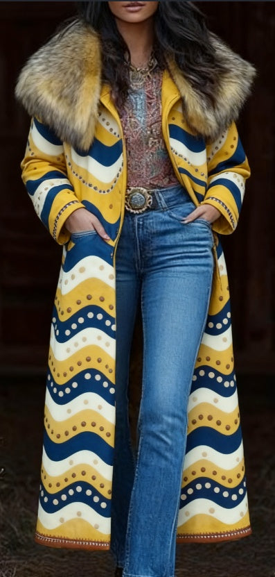 Retro Warm Printed Long Coat