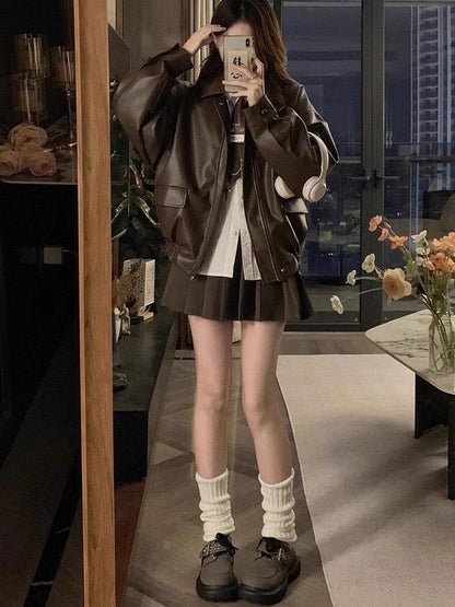 Vintage PU Leather Jacket for Women