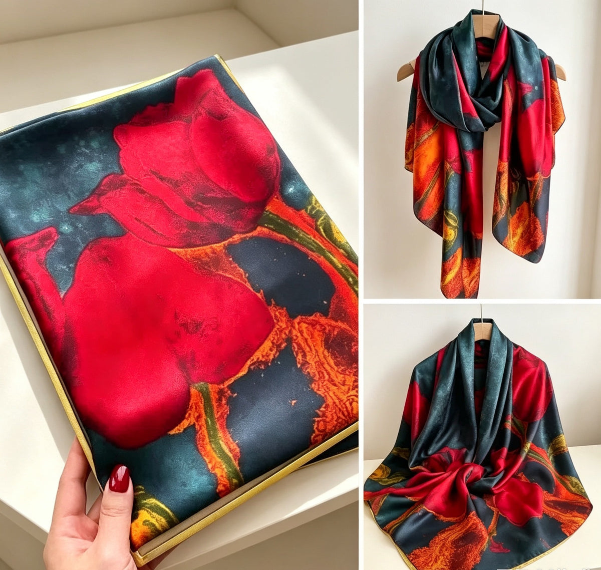 Women's Lijin Satin Scarf Floral Print Shawl