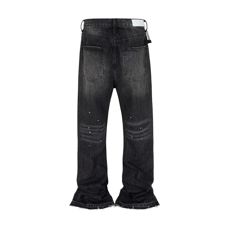 Men's Vintage Washed Wide-Leg Splatter Paint Jeans