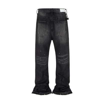 Men's Vintage Washed Wide-Leg Splatter Paint Jeans
