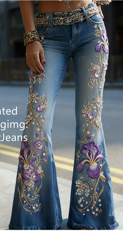 Bohemian stijl bloemen gebuurde flared jeans