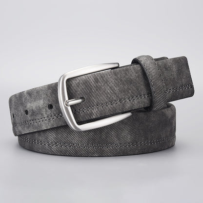 Men's PU Leather Belt with Creative Denim Pattern and Pin Buckle