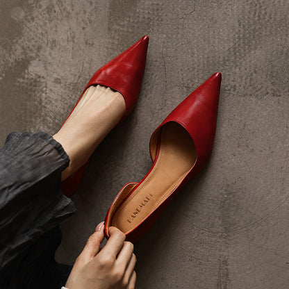 Women's Cowhide Retro Pointed Toe Sandals