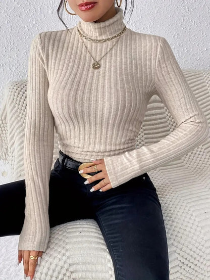 Womens High Neck Ribbed Knit Top