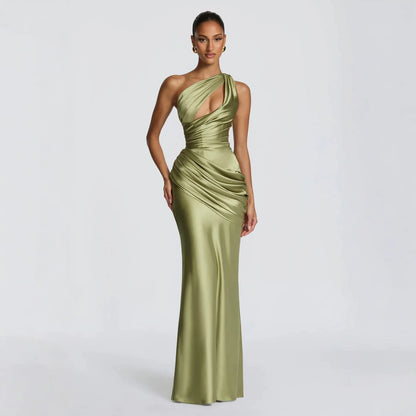 Satin Asymmetric Evening Gown