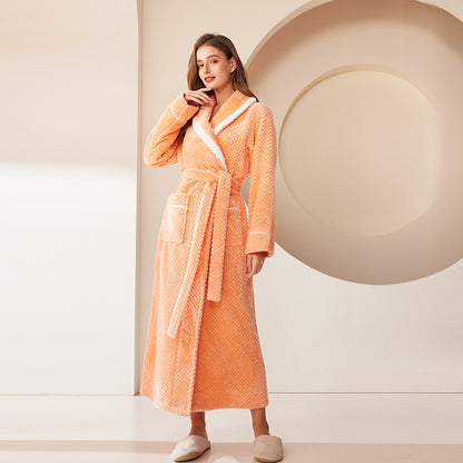 Long Thick Flannel Couple Bathrobe with Lapel Collar