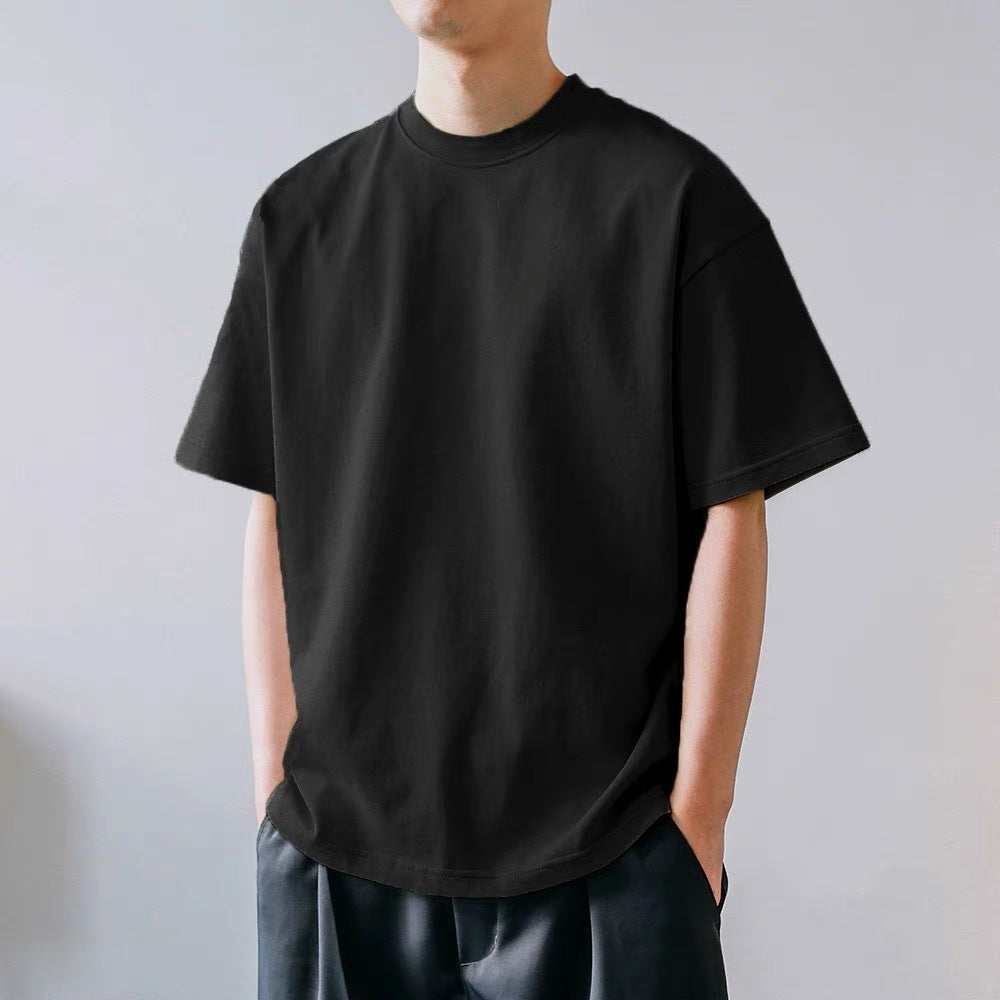 small neckline cotton loose short sleeve solid color bottoming T-shirt