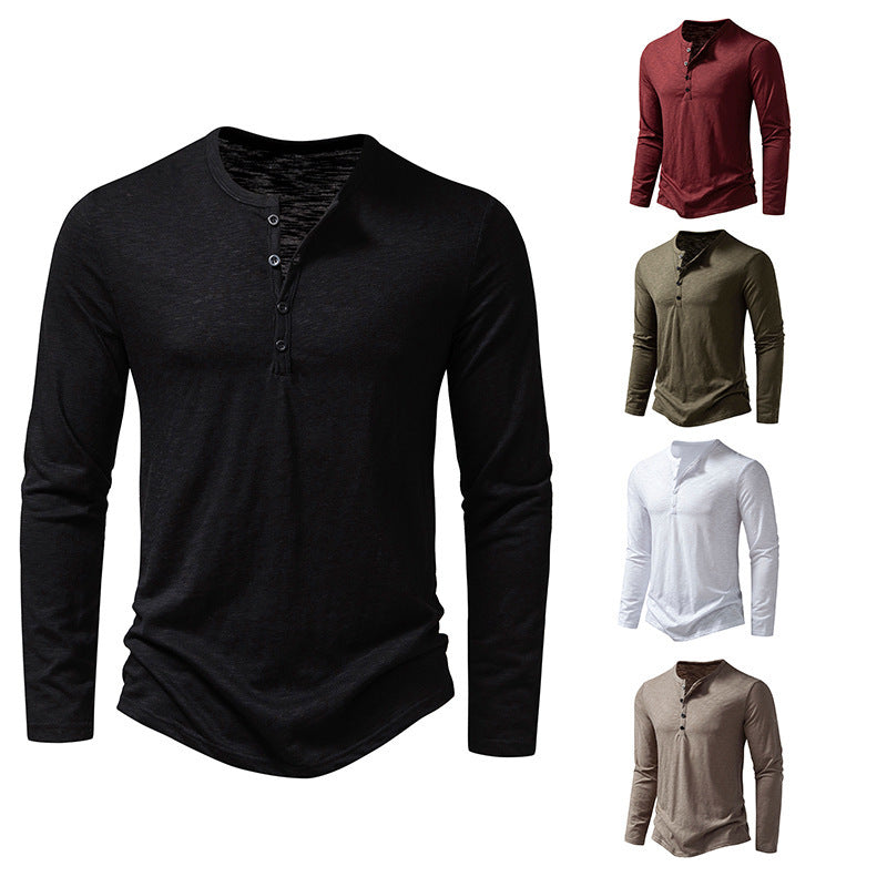 Mens Bamboo Cotton Henley Long Sleeve T-Shirt