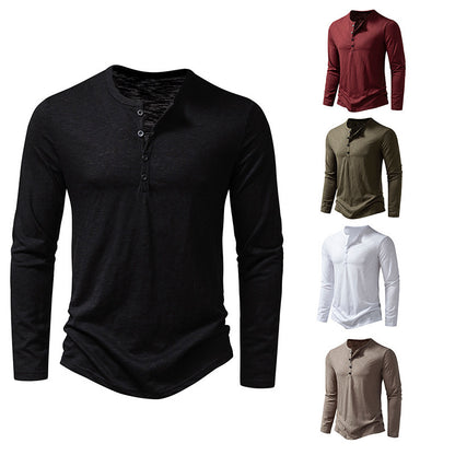 Mens Bamboo Cotton Henley Long Sleeve T-Shirt