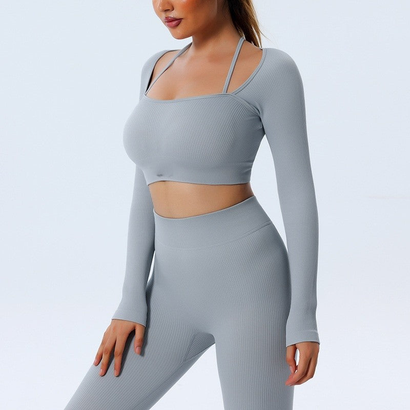 Womens Halterneck Long Sleeve Yoga Suit Tight Fitness Wear