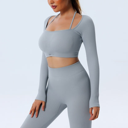 Womens Halterneck Long Sleeve Yoga Suit Tight Fitness Wear