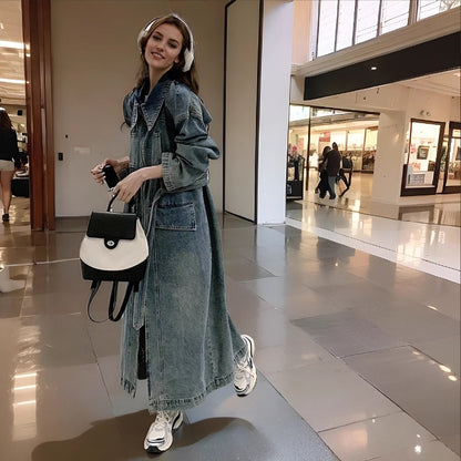 Women Long Denim Trench Coat