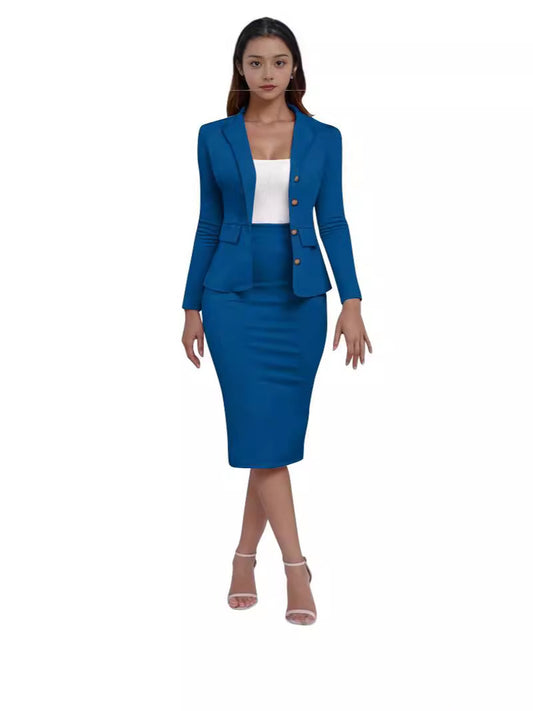 Women's Spring and Summer Solid Color Long Sleeve Lapel Dress suit