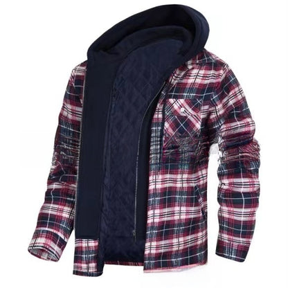 Autumn and Winter Cotton Outwear Plaid Long-Sleeved Loose Hooded Jacket