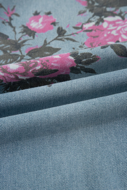 Sky Blue Garden bloemenprint bootcut jeans met hoge taille