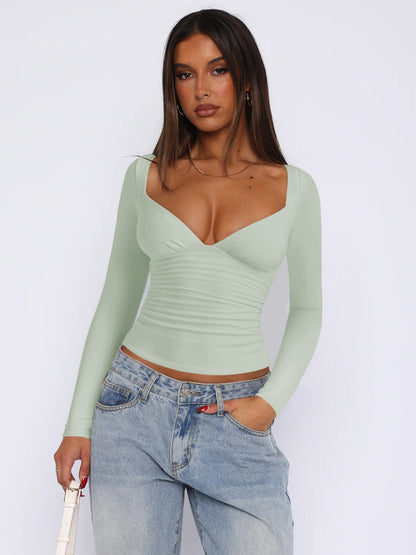 Womens Diamond Collar Long Sleeve T-Shirt