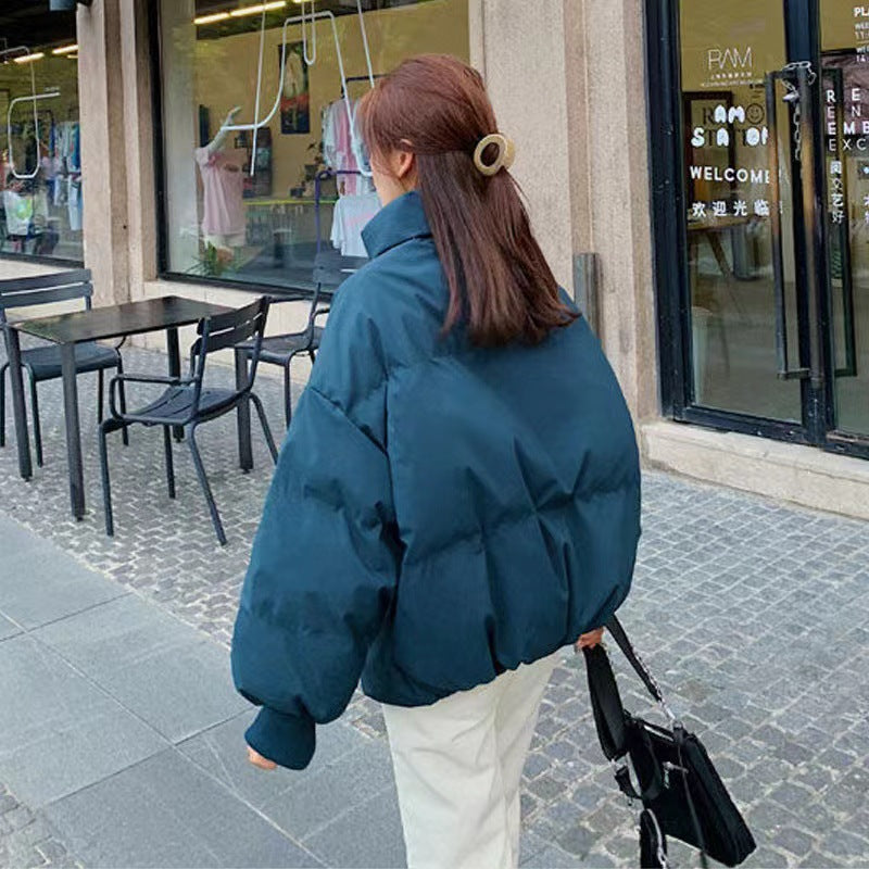 Womens Short Puffer Cotton Jacket Loose Fit Solid Color