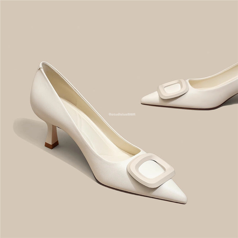 French Square Buckle Pointed Toe Stiletto Heels