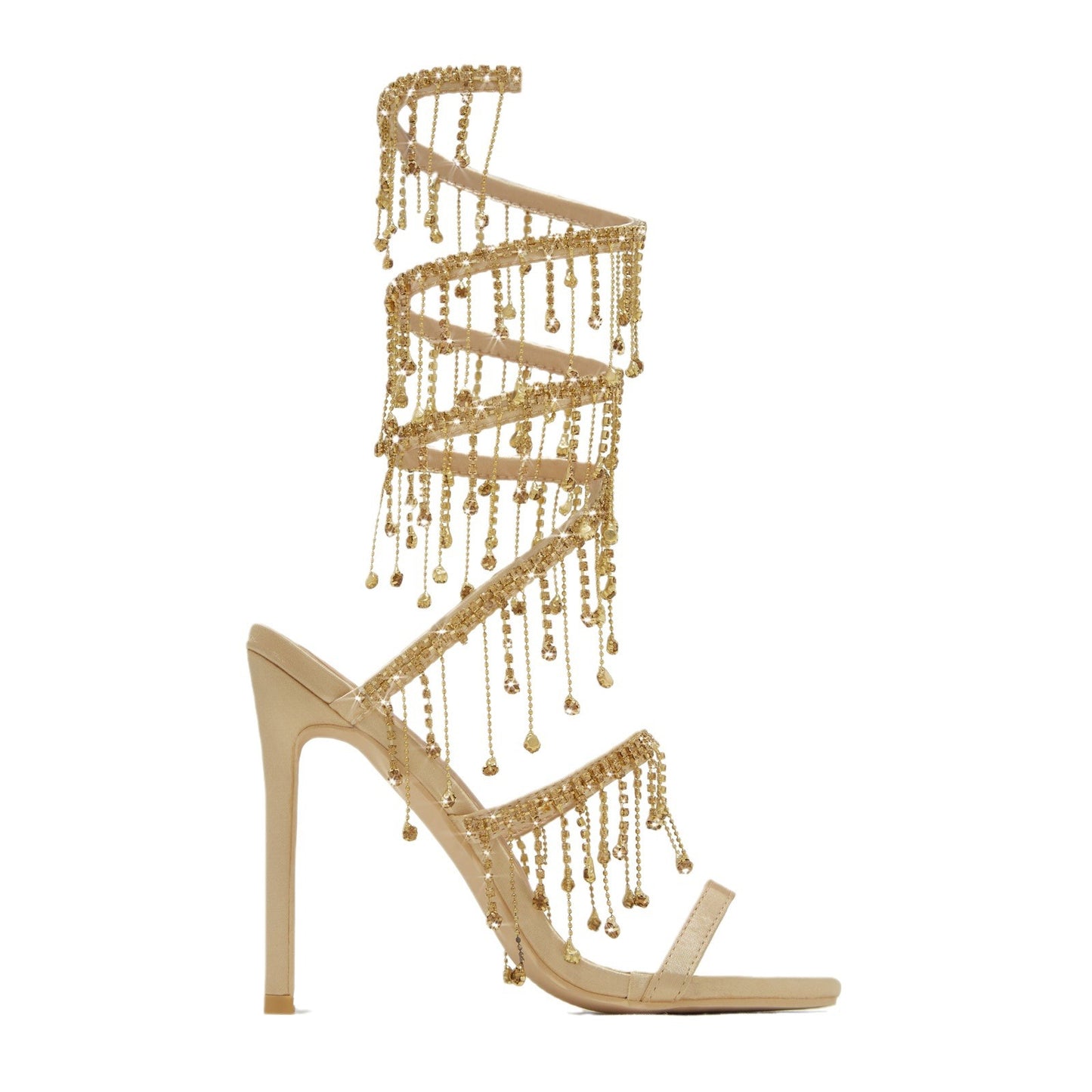 Black Gold Rhinestone Stiletto High Heel Sandals