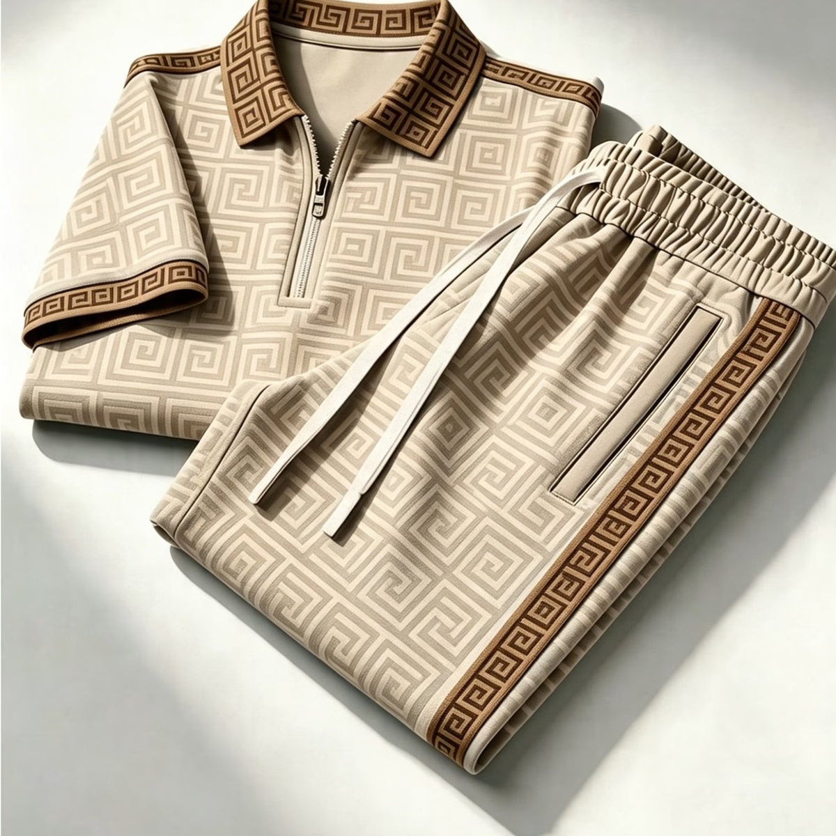 Men's Zip-Up Polo Shirt and Pants Set