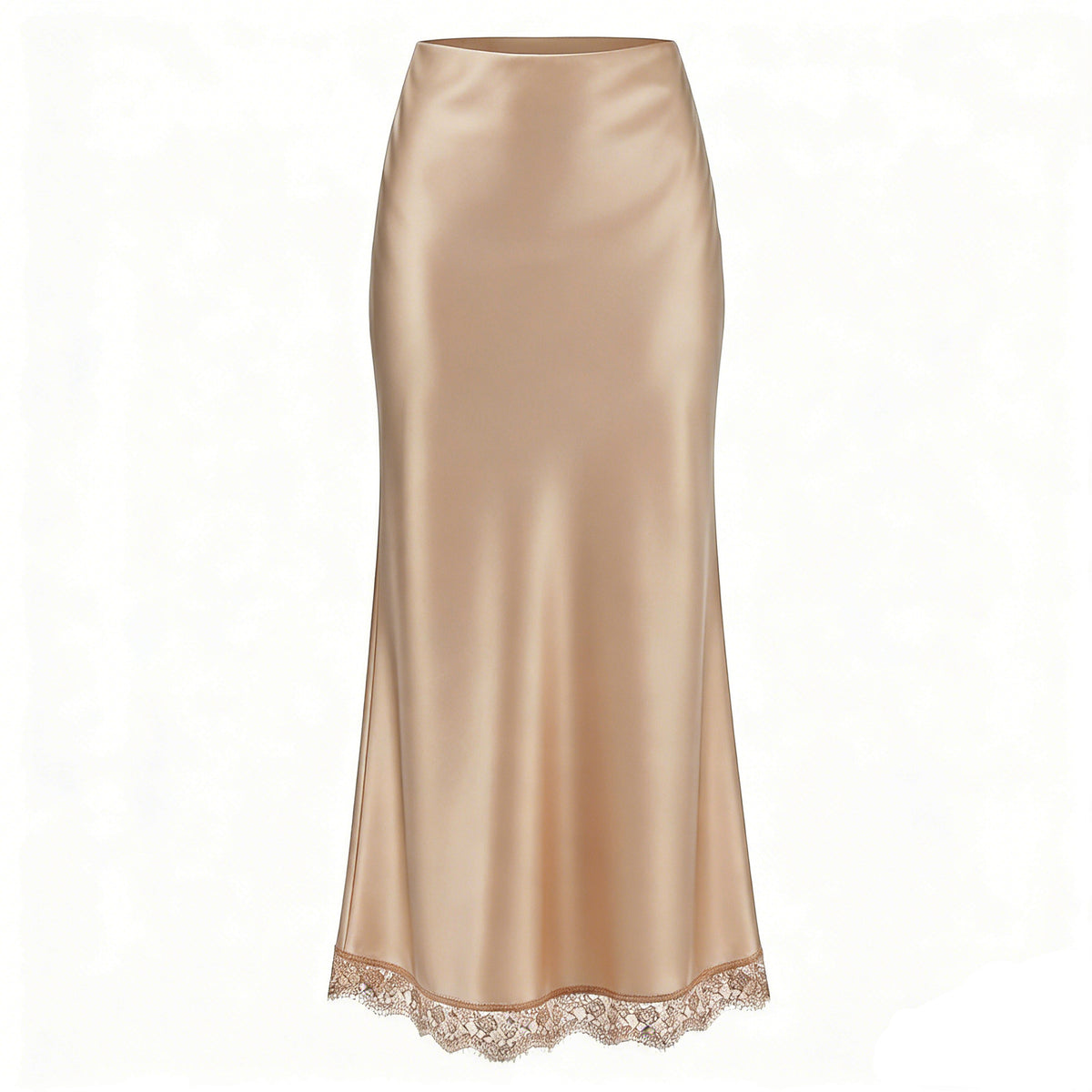 Women's High-Waisted Lace Satin A-Line Maxi Midi Skirt
