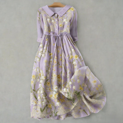 Elegant French Style Polyester Midi Dress