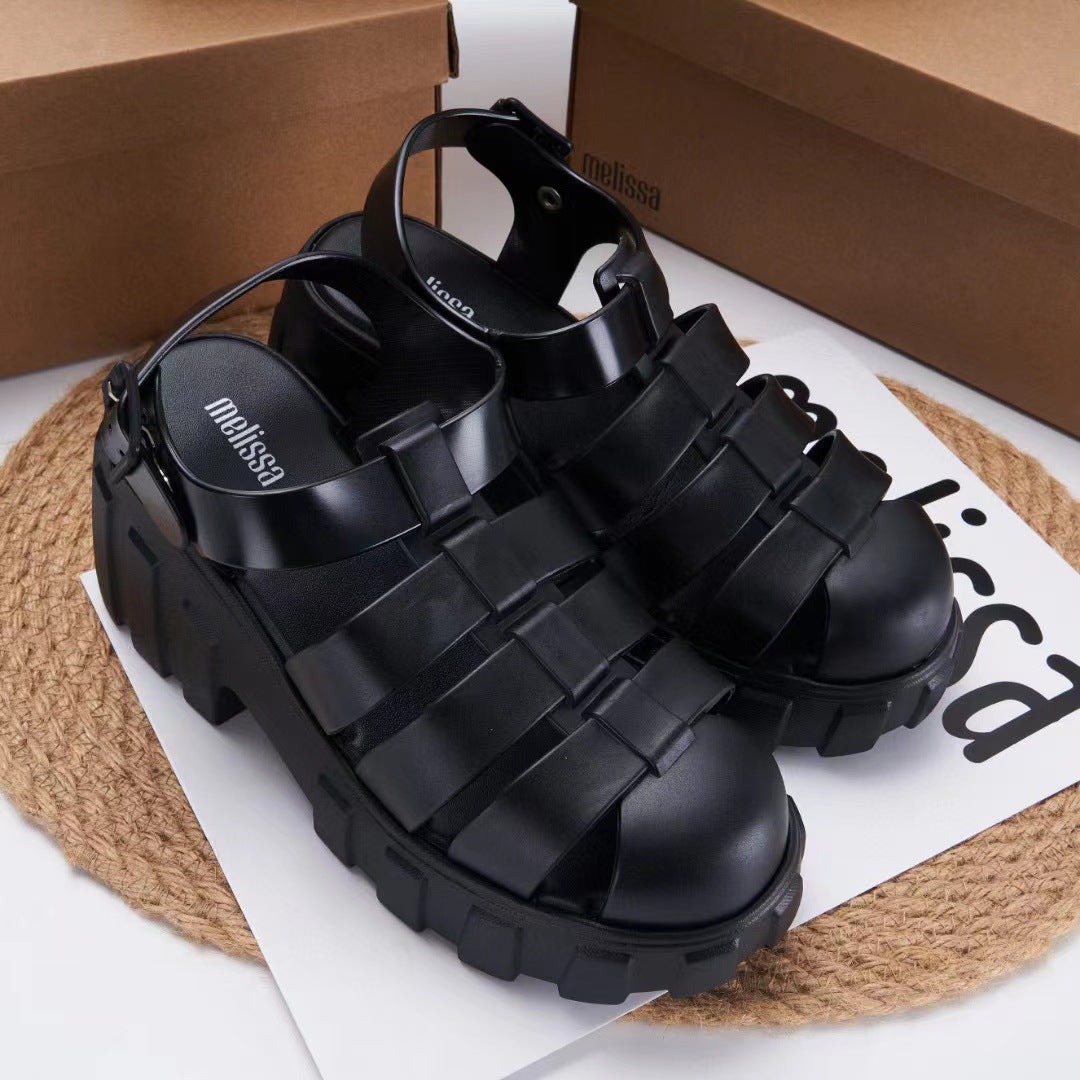 High-heeled sandals with chunky heels