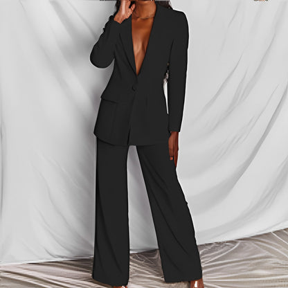 Womens Long Sleeve Blazer Straight Leg Pants Suit Autumn Elegant Trousers Set