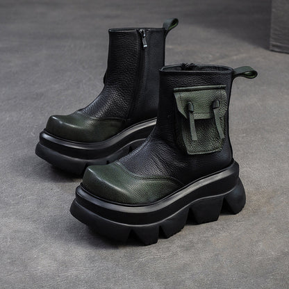 Top layer cowhide high-heeled ankle boots