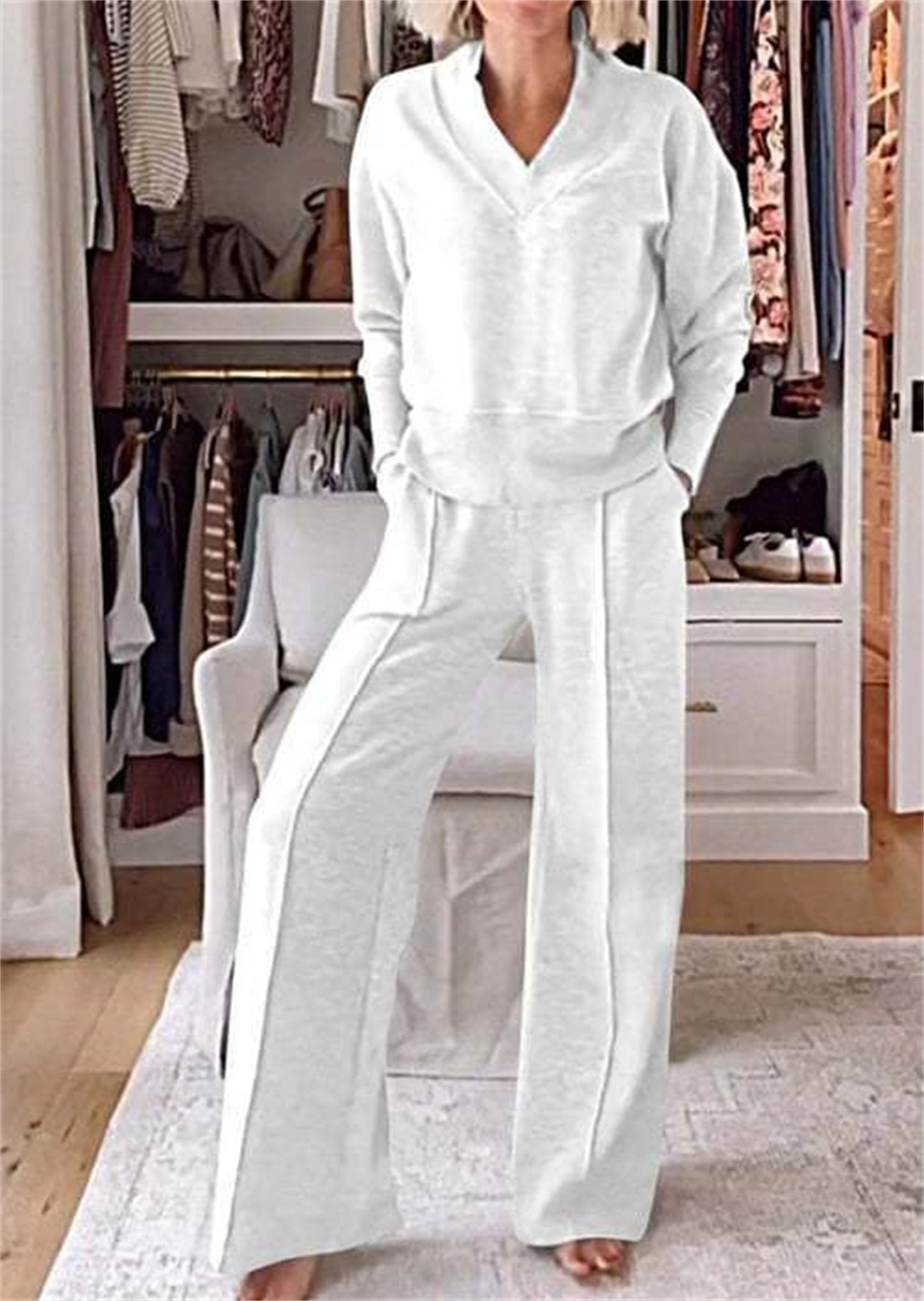 Set van losse top met lange mouwen en wijde broek