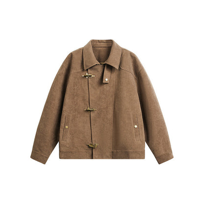 Retro Metal Buckle Solid Color Unisex Workwear Jacket