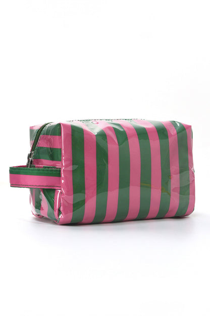 PVC gestreepte cosmetische tas met duurzame ritssluiting en handvat