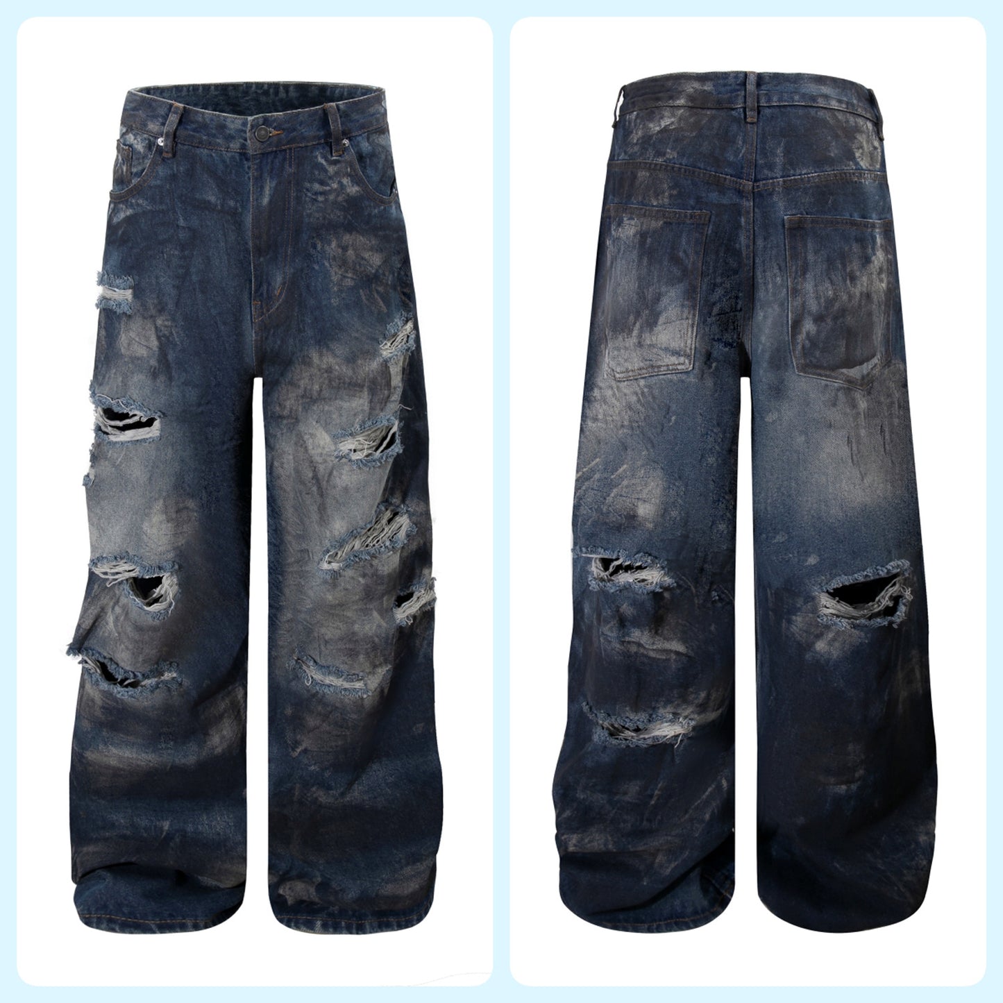 Men's Ripped Wide-Leg Denim Pants