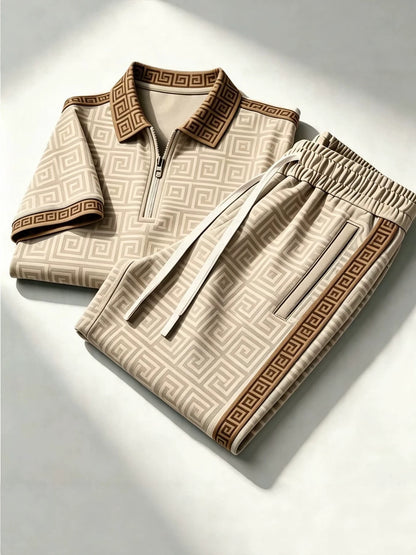 Men's Zip-Up Polo Shirt and Pants Set